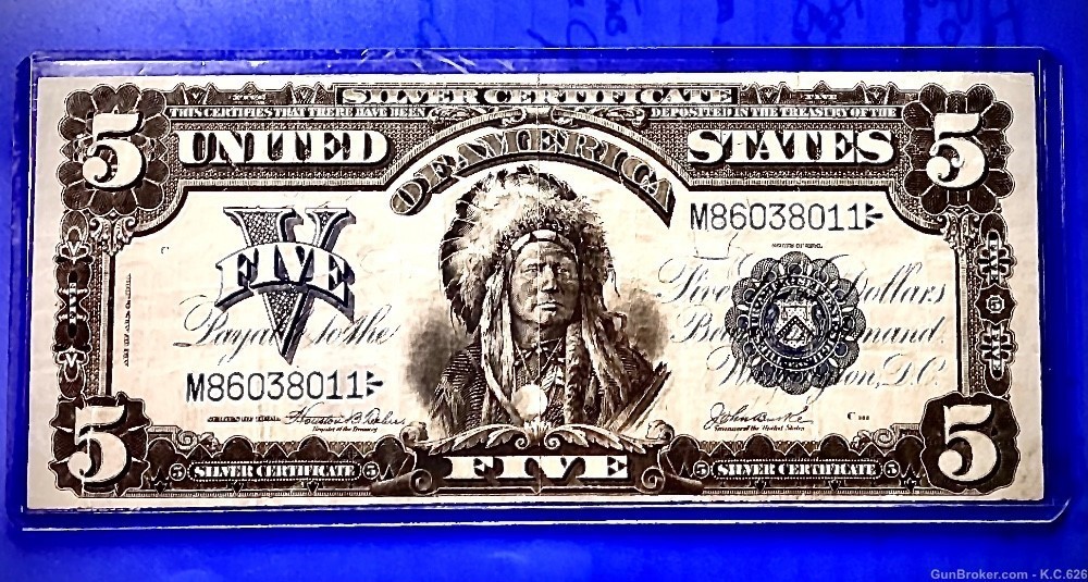 1899 $5 Silver Certificate Excellent Condition, Horse Blanket -img-0