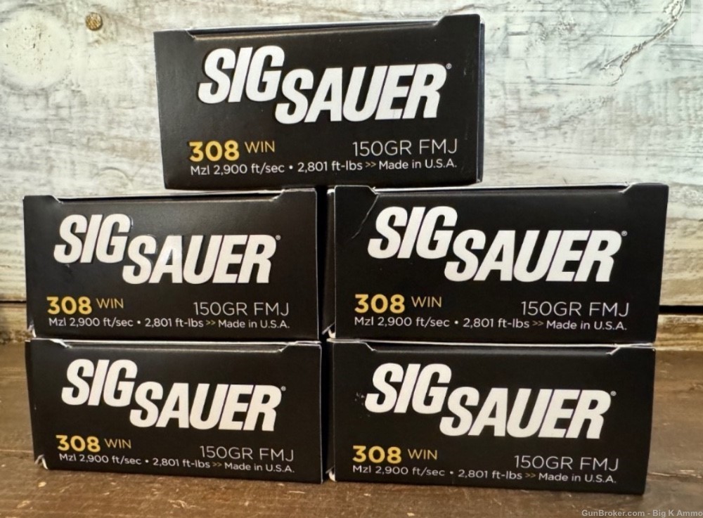 Sig Sauer 308 Win FMJ 150 grain .308 Winchester Full Metal Jacket Bulk -img-0