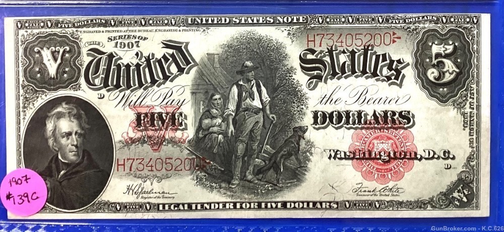 1907 $5 Legal Tender Note, The Woodsman, free shipping -img-0