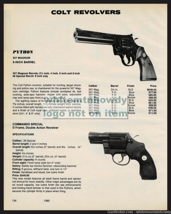 1985 PYTHON and Commander Special Revolver PRINT AD -img-0