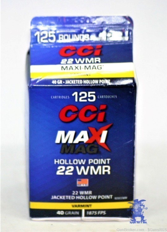 CCI MaXi MaG 22 MAGNUM WMR 40 Grain Jacketed Hollow Point Carton 125 Rds  -img-0
