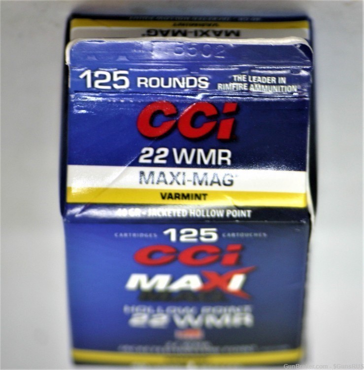 CCI MaXi MaG 22 MAGNUM WMR 40 Grain Jacketed Hollow Point Carton 125 Rds  -img-1