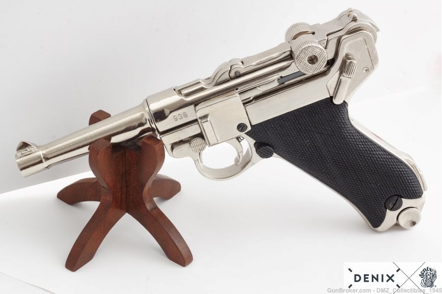 German M1898 Parabellum Luger P08 Nickel Pistol Non Firing Replica-img-3
