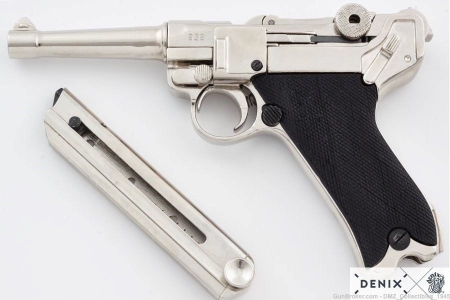 German M1898 Parabellum Luger P08 Nickel Pistol Non Firing Replica-img-4