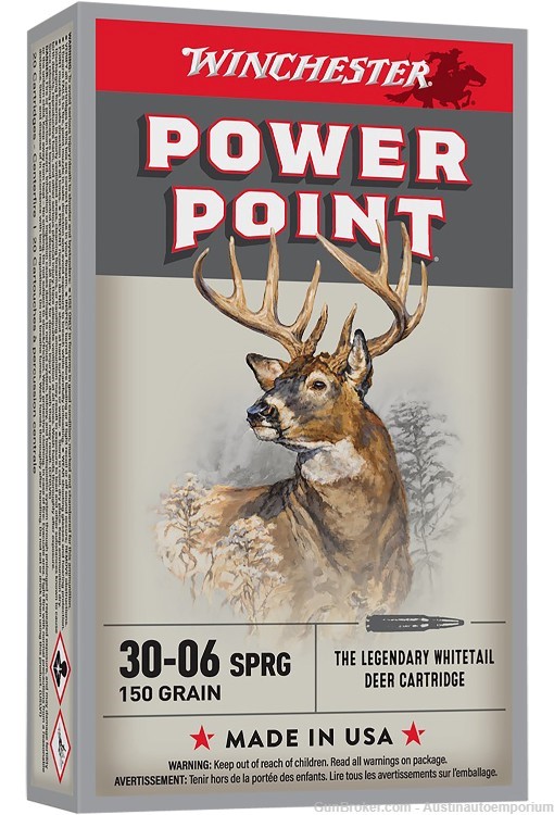 Winchester ammo X30061 Power point 30-06 Springfield 150 GR 20 round -img-0