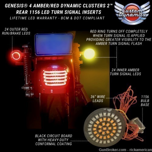 Custom Dynamic Gen 4 Rear Bullet Turn Signals, Amber/Red GEN-4-AR2-1156-img-1
