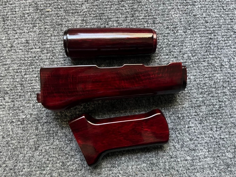Ruby Red Solid Wood AK Handguard + Pistol Grip Set-img-2