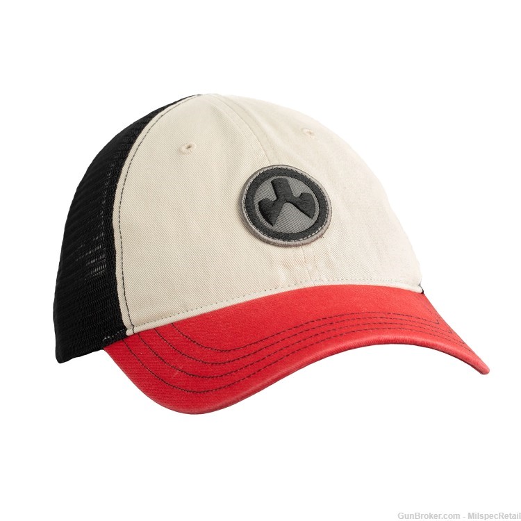 Magpul Industries Icon Patch Garment Washed Trucker Hat - Stone/Black/Red-img-0