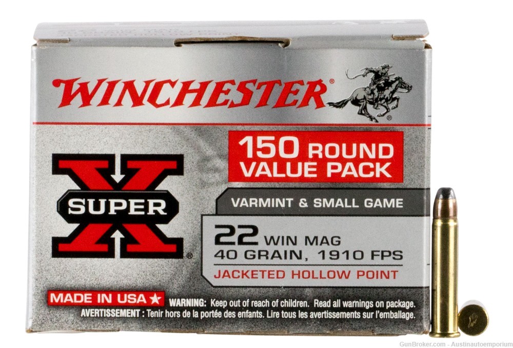 Winchester ammo x22MH150 Super X 22 WIN MAG 40 GR JHP 150 RD pack -img-0