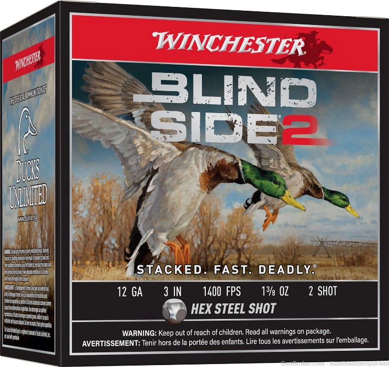 Winchester Ammo XBS1232 Blind Side 2 12 Gauge 3" 1 3/8 oz 2 Shot 25 Per Box-img-0