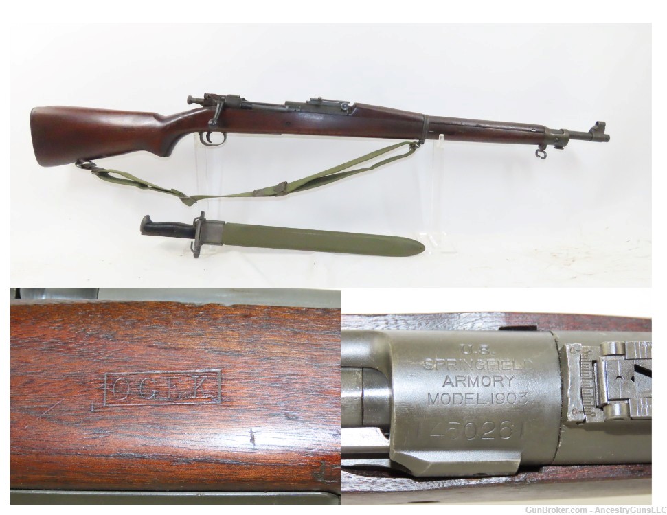 WORLD WAR II U.S. Remington M1903 BOLT ACTION C&R Rifle BAYONET & SCABBARD -img-0