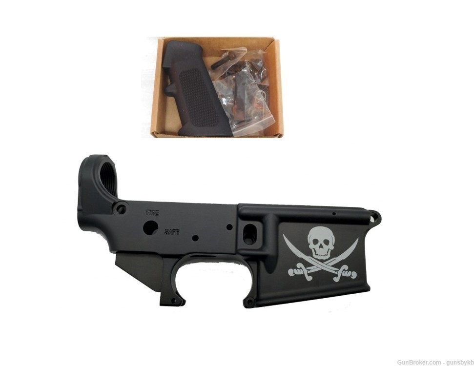 AR15 7075 Aluminum Stripped Lower Laser Etched Jolly Roger W LPK-img-0