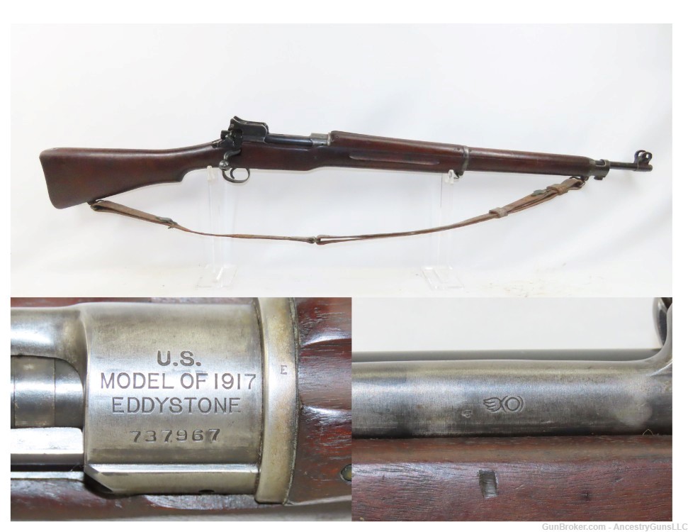 WORLD WAR I Era U.S. EDDYSTONE M1917 Bolt Action C&R MILITARY Rifle SLING  -img-0