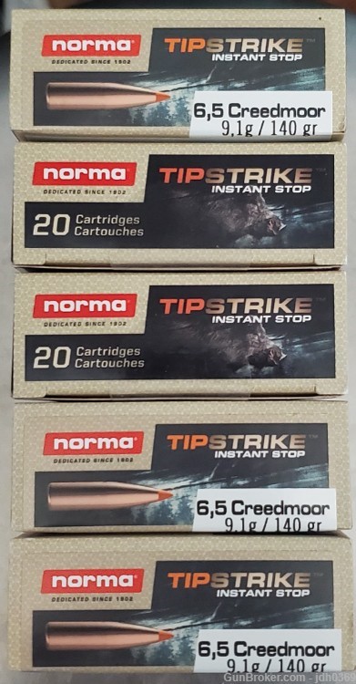 100 Rounds of Norma TipStrike 6.5 Creedmoor 140 GR-img-0
