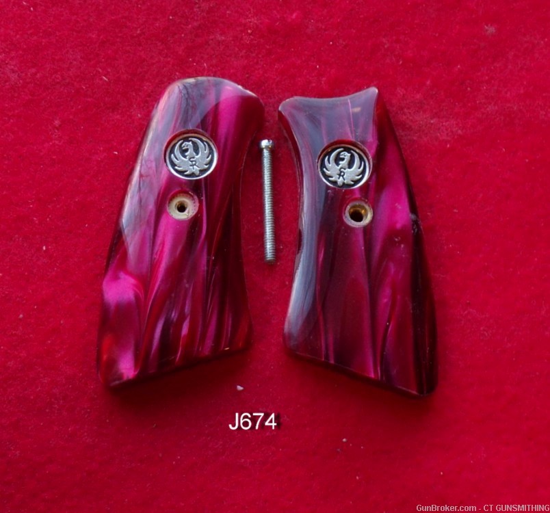 Pair of Kirinite Red Pearl Grip Inserts w/Ruger Mdlns for Ruger GP100!-img-0