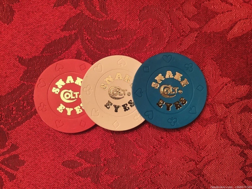 Colt Firearms “Snake Eyes” Poker Chips 3 piece set Red White & Blue-img-0
