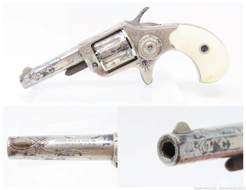 ENGRAVED Antique COLT “NEW LINE” .22 Rimfire ETCHED PANEL Pocket Revolver  -img-0