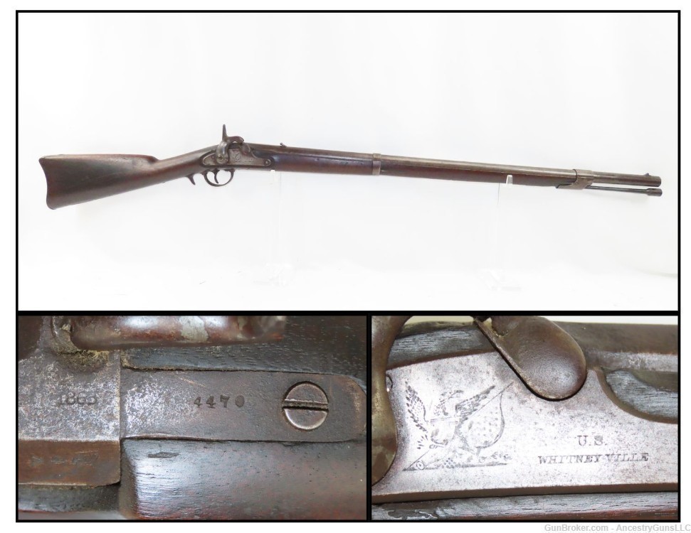 Antique CIVIL WAR Navy Contract WHITNEY M1861 Percussion “PLYMOUTH RIFLE”  -img-0