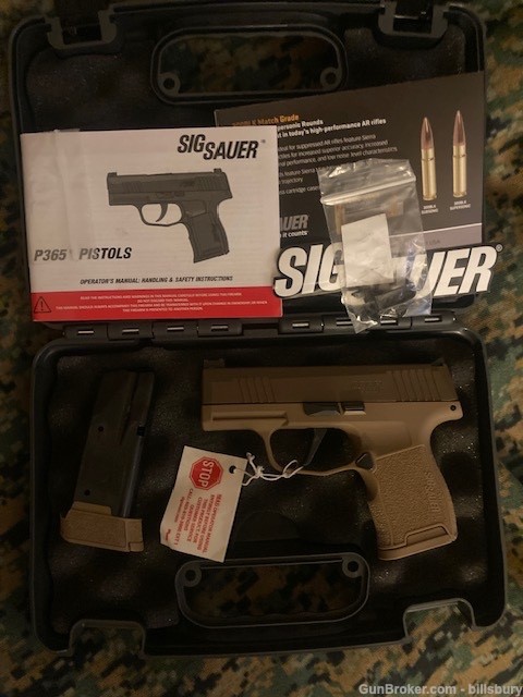 Sig Sauer P365 365 9mm FDE  Flat trigger and Fiber Optic and Punisher plate-img-0