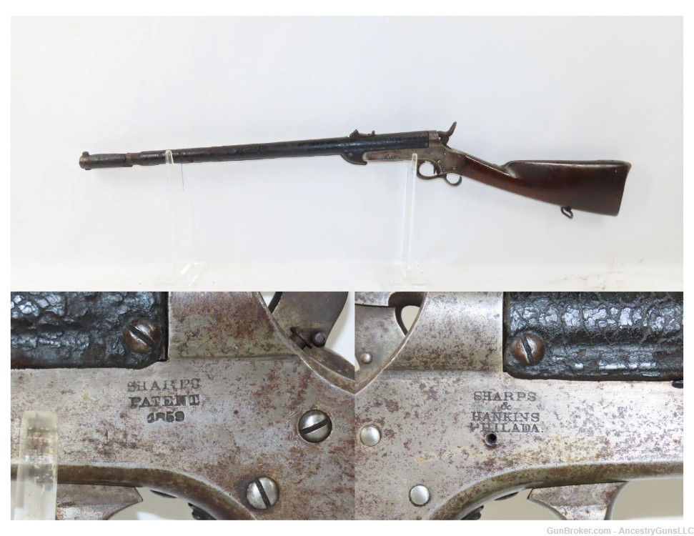 RARE Antique AMERICAN Civil War SHARPS & HANKINS M1862 NAVY Carbine w/COVER-img-0