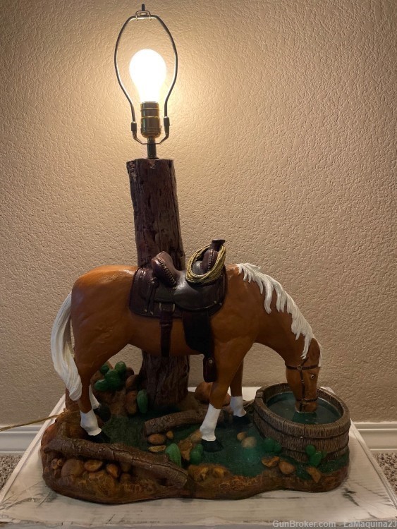 Custom Handmade Hand Painted Horse Lamp w Twill Shade-img-8