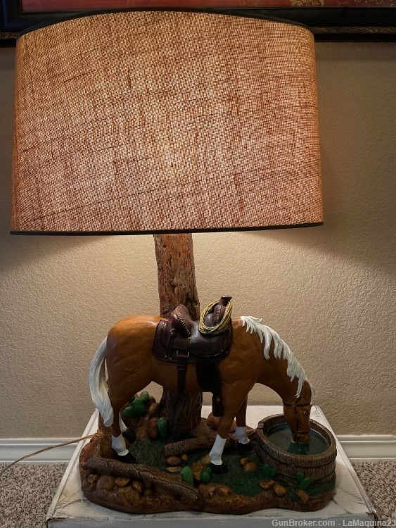 Custom Handmade Hand Painted Horse Lamp w Twill Shade-img-1