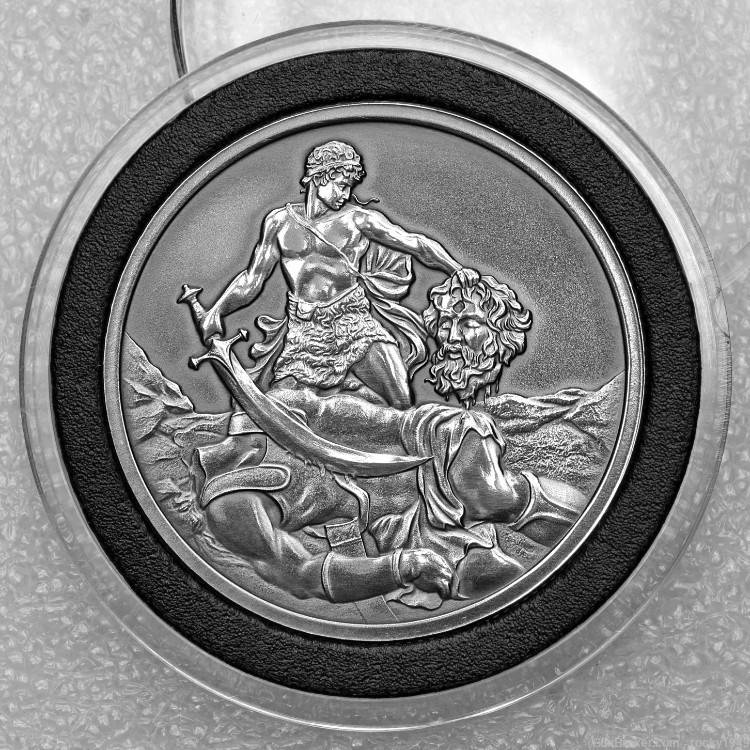 David & Goliath - 1oz .999 silver antiqued Art round-img-0