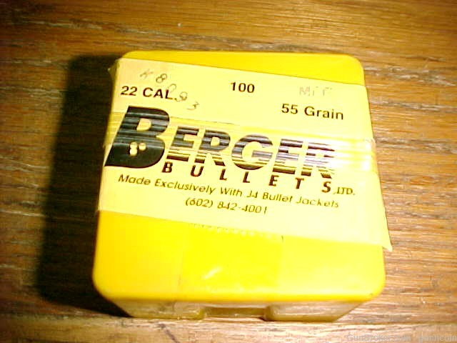 Berger Bullets 22 Caliber MEF 55 Grain HP 1 Box of 100 Rounds.-img-0
