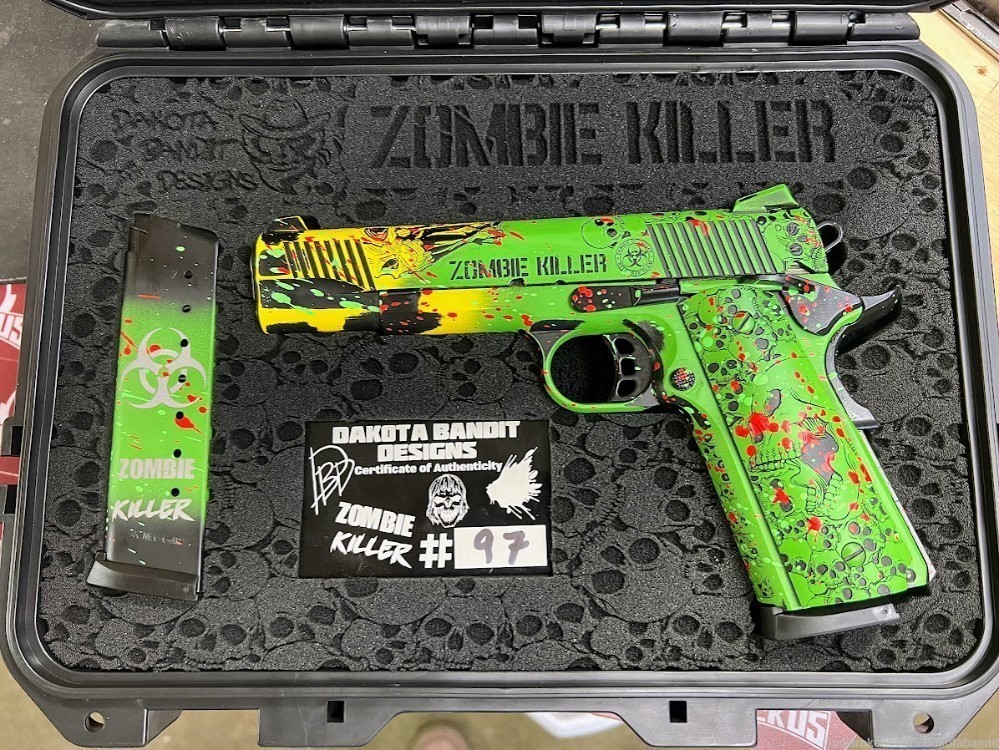 Zombie Killer 1911 Full Size Battleworn 45acp 2 mags and Custom Case-img-0