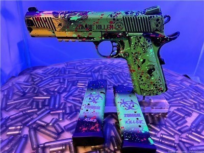 Zombie Killer 1911 Full Size Battleworn 45acp 2 mags and Custom Case