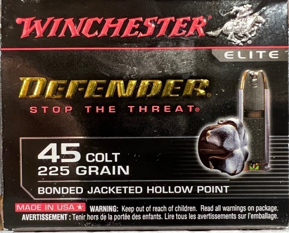 Winchester Elite Defender .45 Colt Ammunition. One Box. -img-0