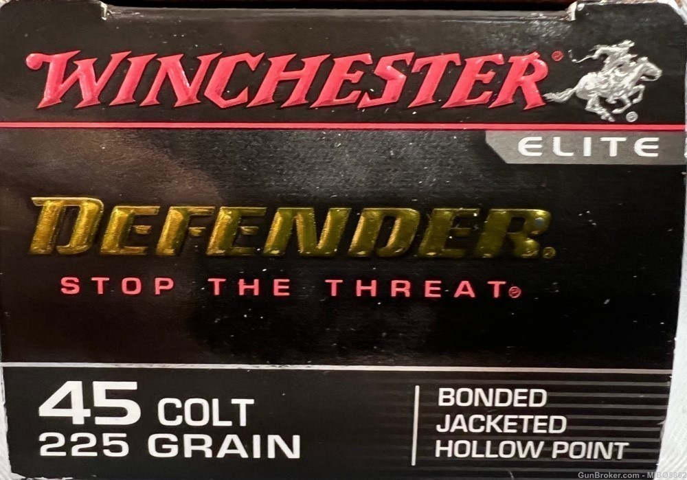 Winchester Elite Defender .45 Colt Ammunition. One Box. -img-1