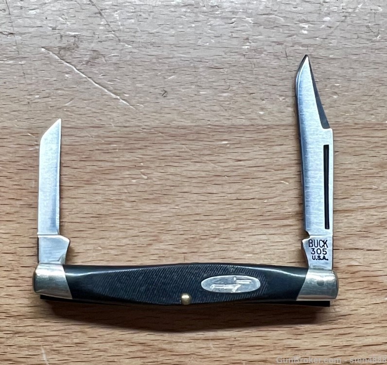 Buck 305 Lancer Pre-1986 2 Blade Pen Knife Camillus-made w/ Delrin Handle -img-0