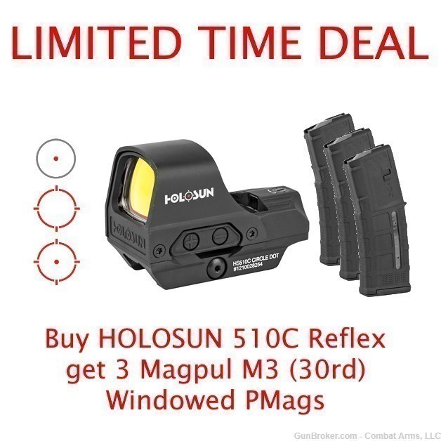 Package Deal - Holosun 510C Red Dot Reflex with Three (3) Magpul PMAGs-img-0