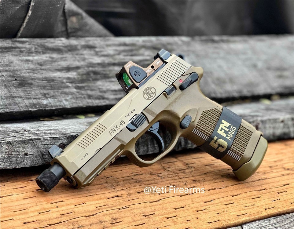 FN FNX-45 Tactical FDE .45 ACP W/ HRS RMR 3.25 No CC Fee 66-101634 5 Mags-img-0