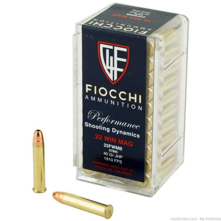 Fiocchi Magnum Rimfire Ammunition .22 WMR 40 gr. JHP 1910FPS 250rds-img-1