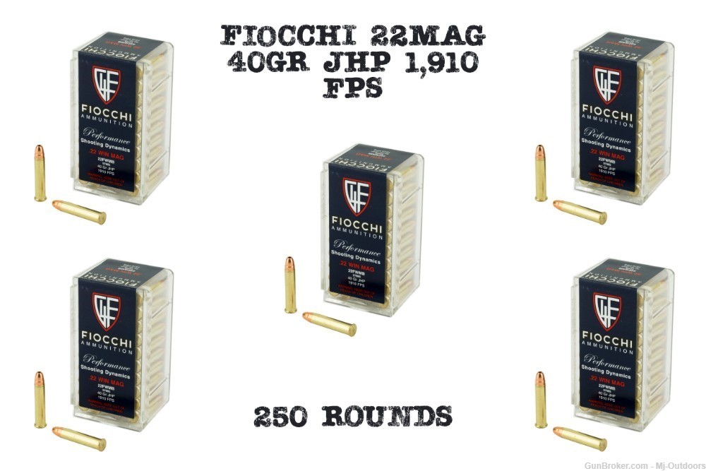 Fiocchi Magnum Rimfire Ammunition .22 WMR 40 gr. JHP 1910FPS 250rds-img-0