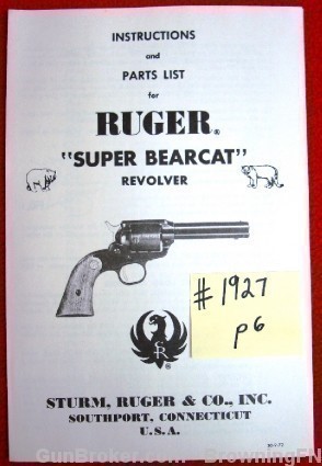 1972 Ruger Owners Instruction Manual Model Super Bearcat-img-0