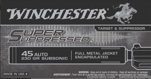 Winchester Super Suppressed .45 ACP 230 Grain FMJ - 50 Rounds-img-0