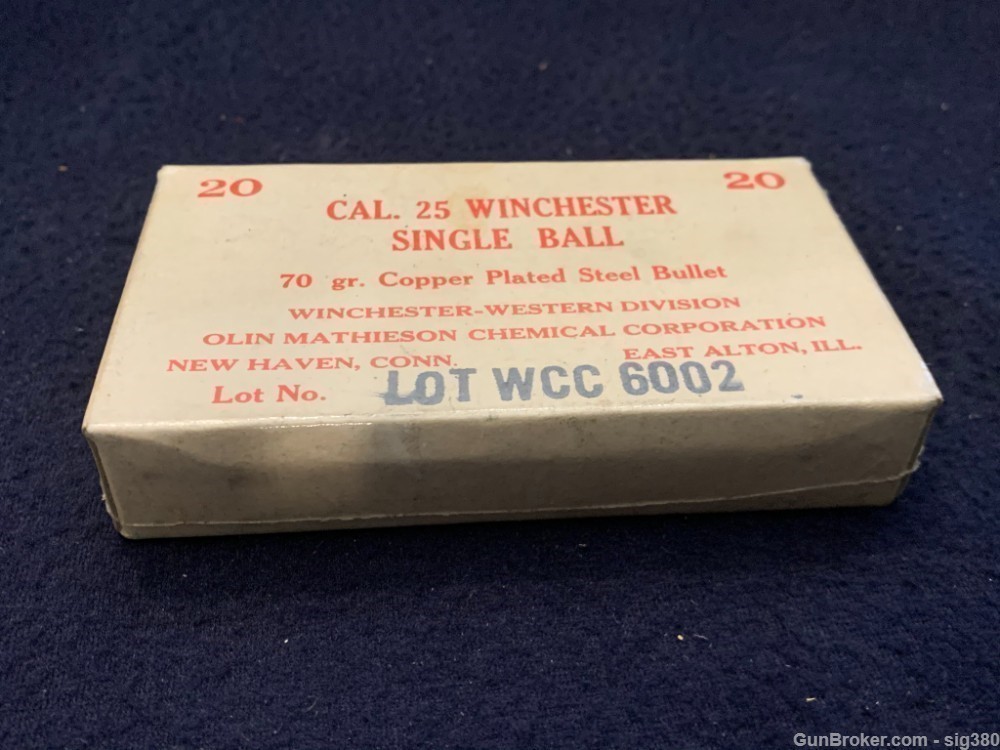 ANTIQUE OLIN 25 WINCHESTER SINGLE BALL 70GR AMMO / 20 RDS SEALED-img-2