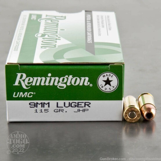 Remington UMC Ammunition 9mm 115 Grain JHP DEFENSIVE AMMO 50 Rounds-img-0