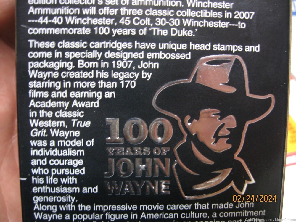 Scarce JOHN WAYNE 45 COLT Winchester 2007 Collector Ammo ;other JW Cals too-img-5