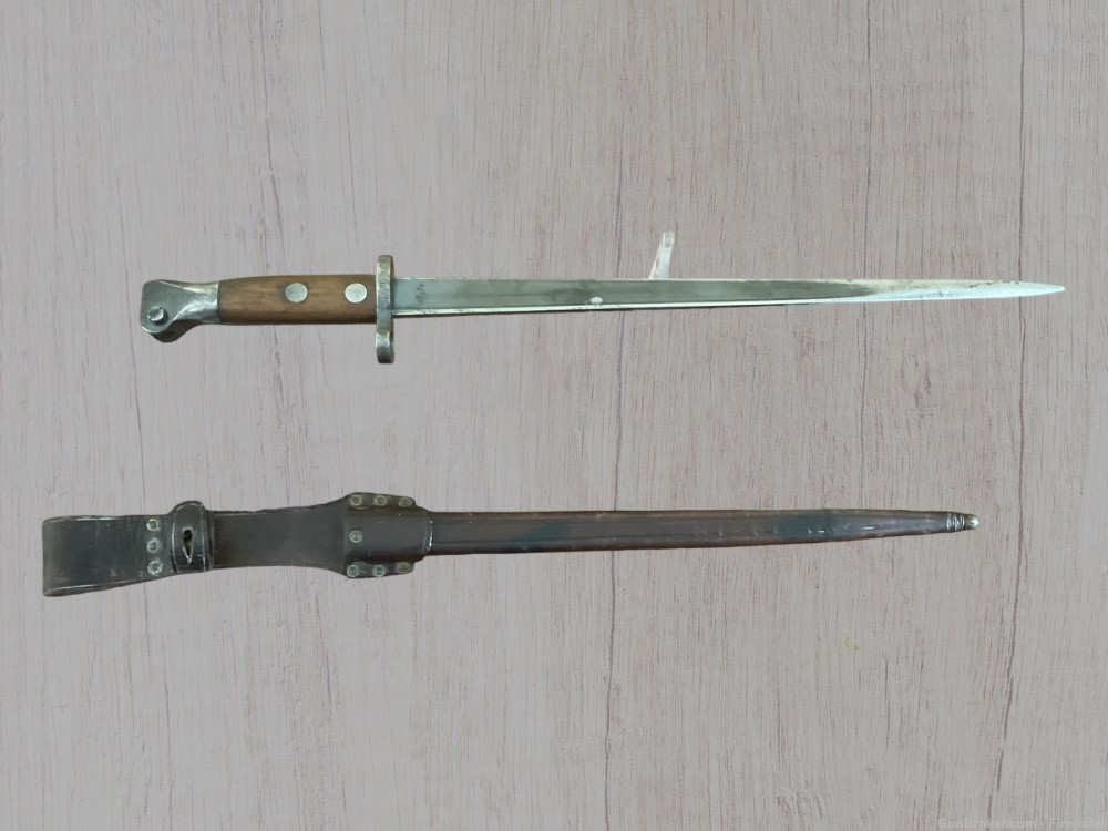 RARE Alex Coppel Solingen Dutch 1895 Mannlicher Bayonet— Leather Scabbard-img-3