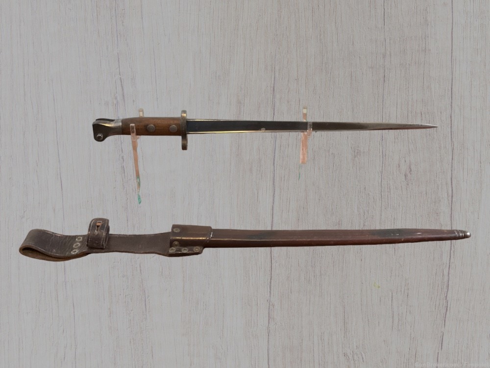 RARE Alex Coppel Solingen Dutch 1895 Mannlicher Bayonet— Leather Scabbard-img-1