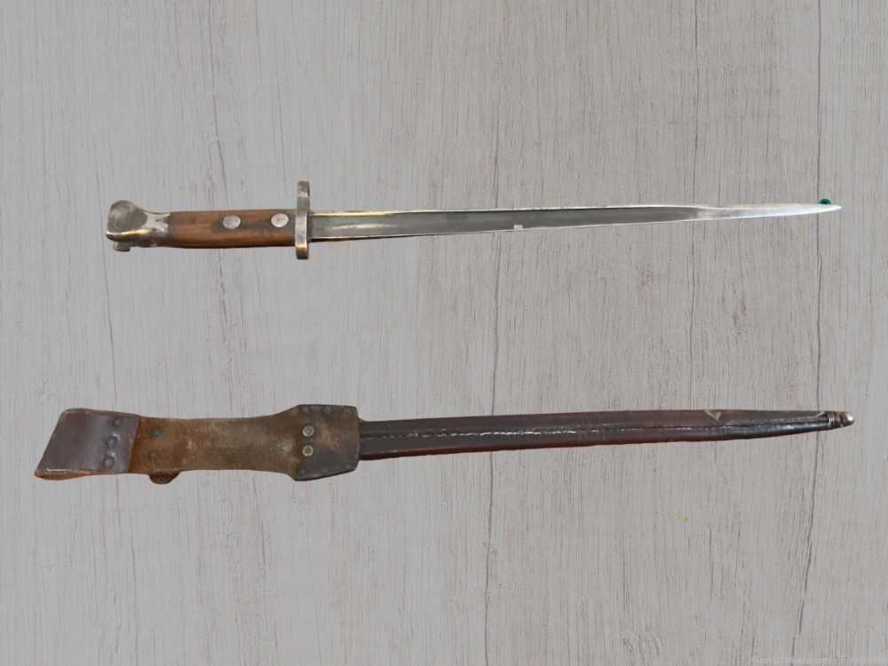 RARE Alex Coppel Solingen Dutch 1895 Mannlicher Bayonet— Leather Scabbard-img-0