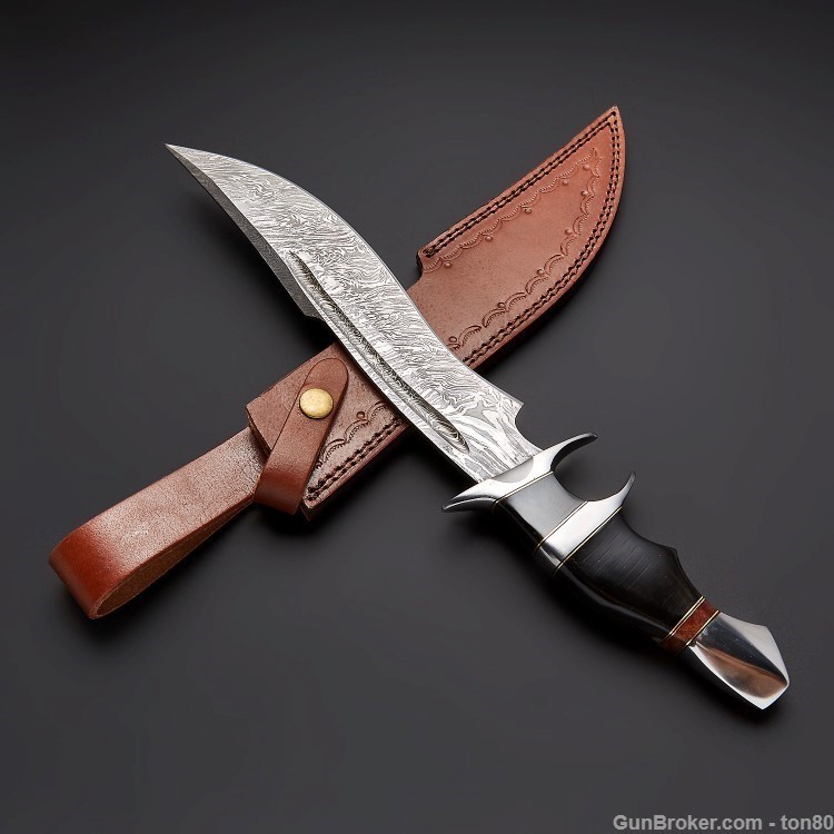 CUSTOM HANDMADE DAMASCUS BOWIE KNIFE 15.5 INCH QK86-img-1