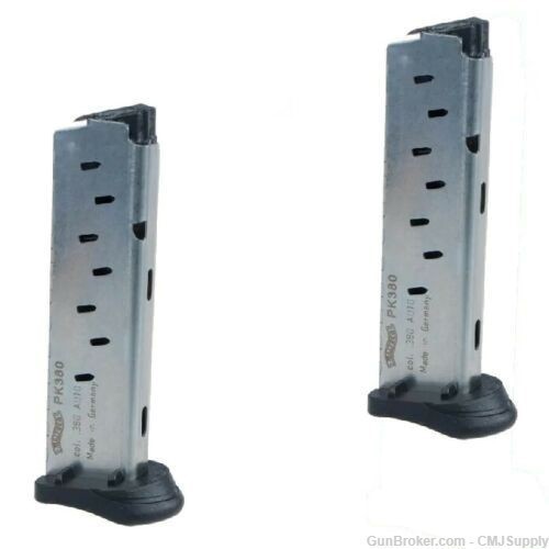 2-PACK Walther PK380 380acp 8rd Stainless Black Bottom Factory Mag-img-0
