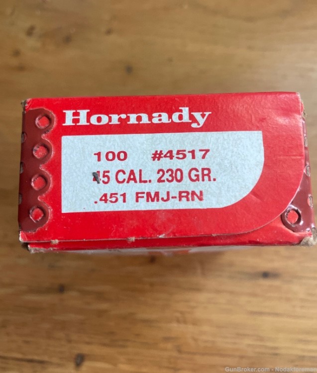 Hornady 45 Cal 230 GR FMJ-RN .451" (100)-img-0