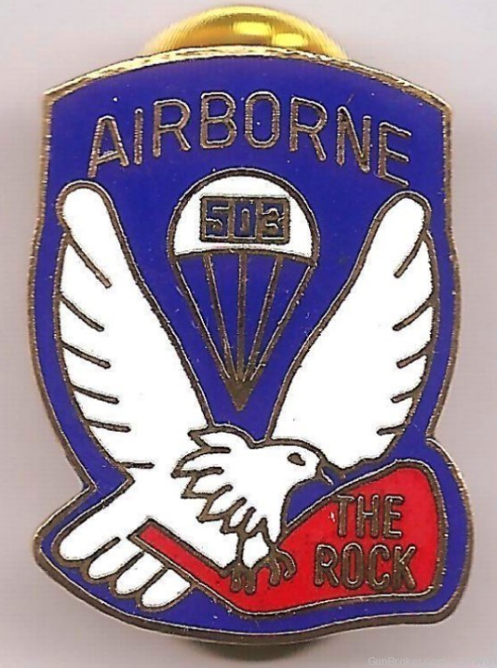 Vintage US Army 503rd Airborne Assault Division "The Rock" NOS DI Crest Pin-img-0