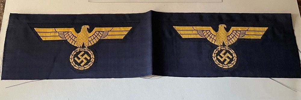 W.W. II. Kreigsmarine Artillery Cloth Cap Eagles Strip of Two Pieces-img-3